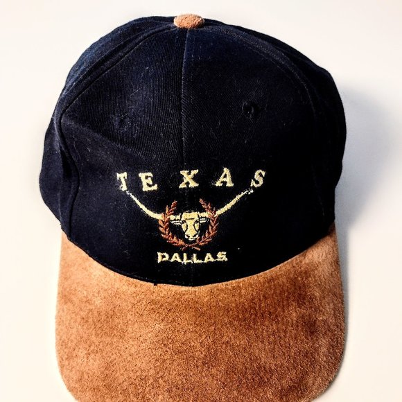Dallas Texas Longhorn Embroidery Ball Cap ~ Black Twill / Tan Suede ~ No Tag NEW - Picture 2 of 10